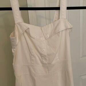 White mid length button detail dress